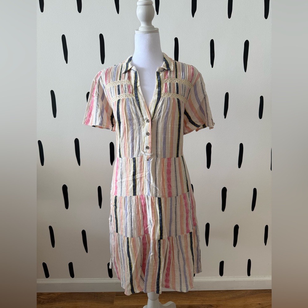 Anthropologie Pastel Striped Button Mini Dress